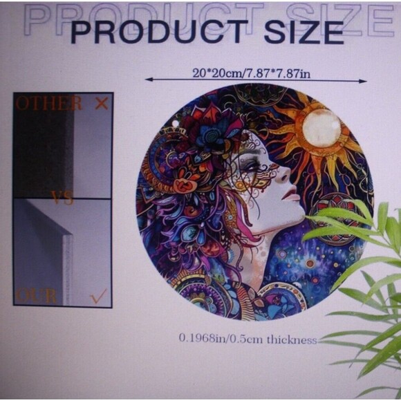 Girl & Moon Floral Decorative Metal Home Wall Decor 8" Round Gift Colorful NIP - Picture 2 of 8